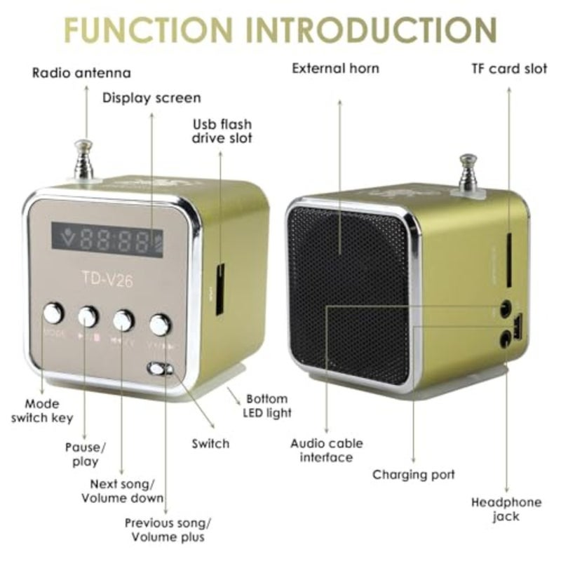 Retro Radio for travel, home, outdoor use; ABS plastic; Green; compact size, LCD display, FM/MP3 playback, rechargeable battery, AUX input, stereo sound - Image 5