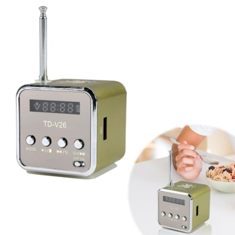 Retro Radio for travel, home, outdoor use; ABS plastic; Green; compact size, LCD display, FM/MP3 playback, rechargeable battery, AUX input, stereo sound - Image 4