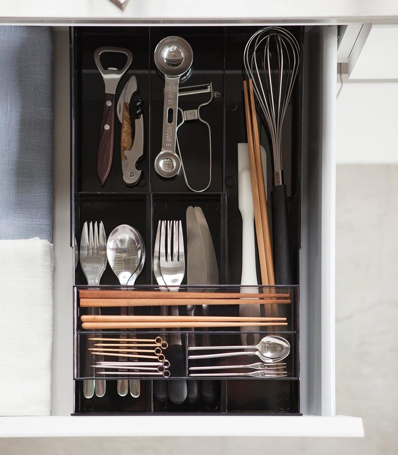 Yamazaki Home Expandable Cutlery Drawer Organizer-Kitchen Silverware Utensil Storage Tray, One Size, Black - Image 4