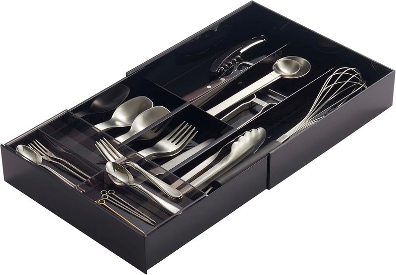 Yamazaki Home Expandable Cutlery Drawer Organizer-Kitchen Silverware Utensil Storage Tray, One Size, Black - Image 1
