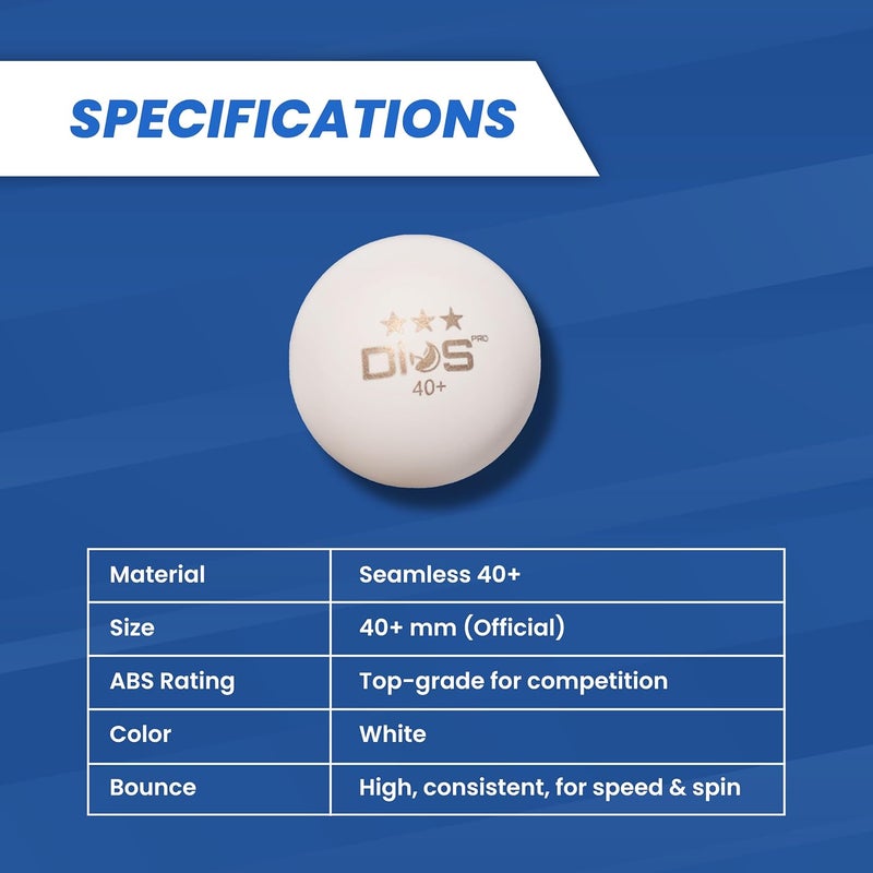 DIOS PRO Table Tennis Balls TT Ball - (40mm, Ping Pong Ball Pack of 4,White) with Top Grade ABS Rating, 40+ for Professional Matches, tt Balls 3 Star - Image 4