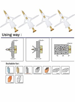 Y&D Plugs and Screws for Plasterboard Wall 50 Pcs Wall Fixing Plastic Expansion Plug Set  - Image 4