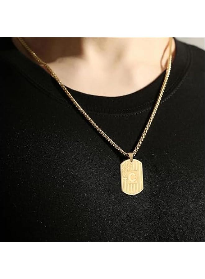 Graduation Gifts Initial A-Z Letter Necklace for Men Boys Kids Teen, Stainless Steel American Flag Dog Tag Pendent Chain Jewelry Birthday  Gifts for boyfriend husband 24Inches - Image 2