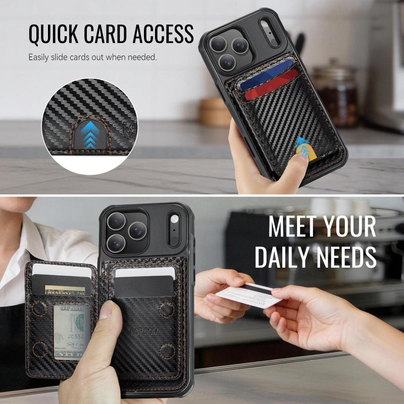 Usroom for iPhone 17 Pro Max Wallet Case Compatible with Magsafe, Magnetic RFID Blocking Card Holder Kickstand 2 in 1 Detachable Case for iPhone 17 Pro Max 6.9", Carbon Black - Image 4