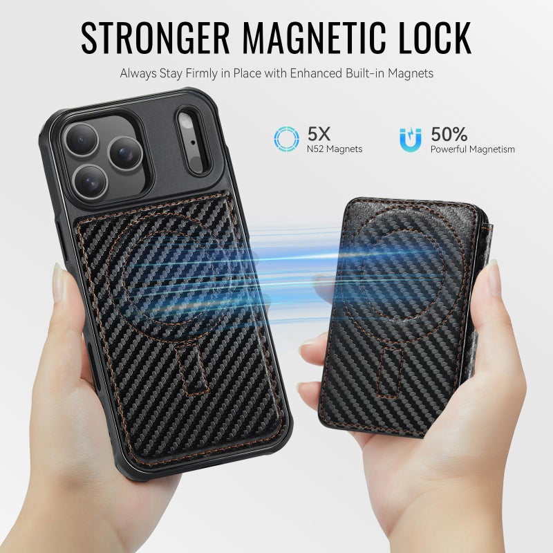 Usroom for iPhone 17 Pro Max Wallet Case Compatible with Magsafe, Magnetic RFID Blocking Card Holder Kickstand 2 in 1 Detachable Case for iPhone 17 Pro Max 6.9", Carbon Black - Image 2