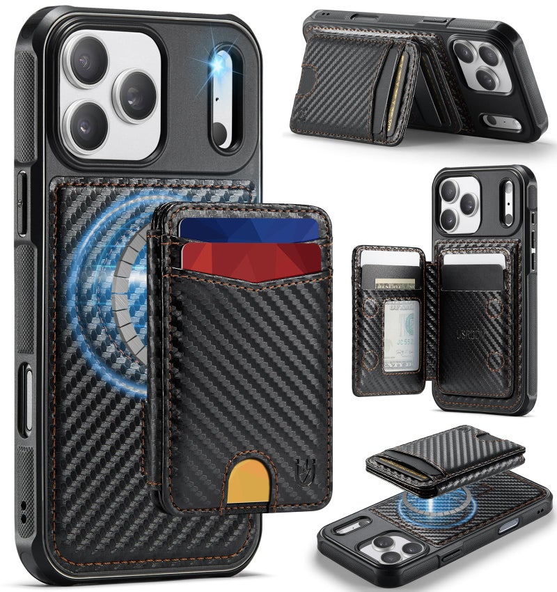 Usroom for iPhone 17 Pro Max Wallet Case Compatible with Magsafe, Magnetic RFID Blocking Card Holder Kickstand 2 in 1 Detachable Case for iPhone 17 Pro Max 6.9", Carbon Black - Image 1