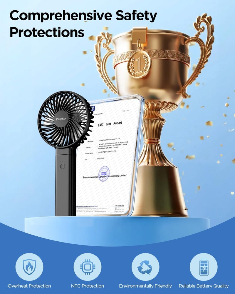 EasyAcc Personal Fans Portable Rechargeable, Washable Guard + Powerful + 180°Foldable + Professional ODM Fan + Durable, 4 Speeds Portable Cooling Fan for Travel Outdoor Office - Image 2