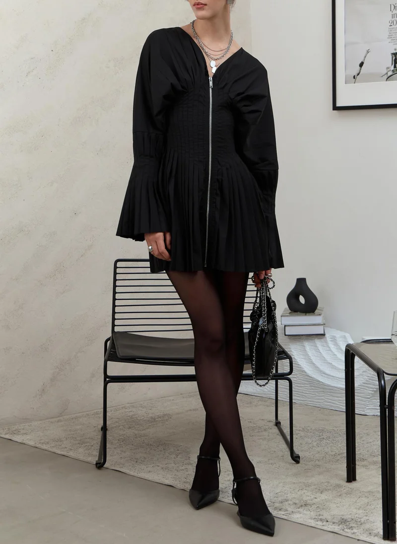 Lichi Mini dress with pleating and front zip