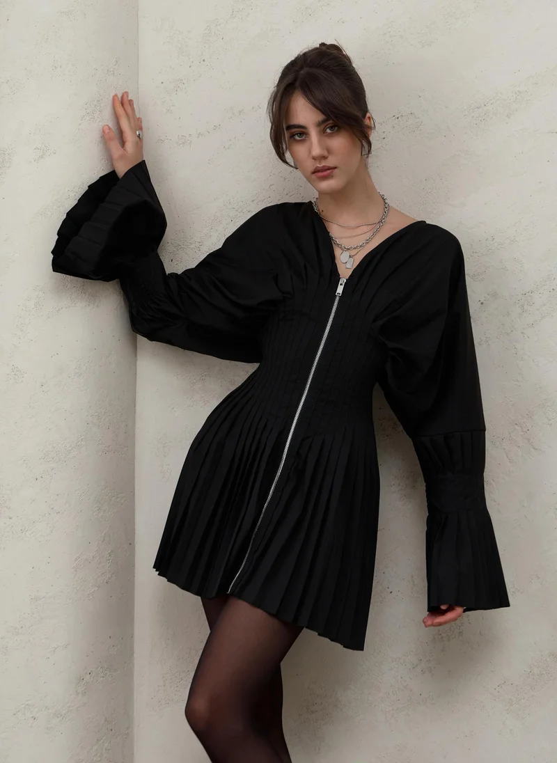 Lichi Mini dress with pleating and front zip