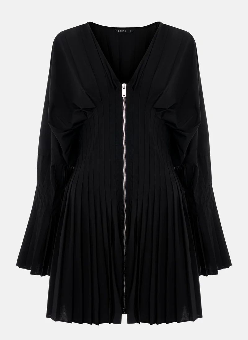 Lichi Mini dress with pleating and front zip