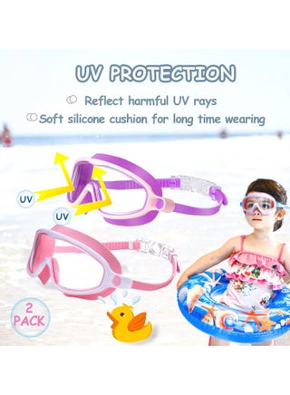 Kids Swim Goggles 2 Pack Anti-Fog Anti-UV Wide View Swimming Goggles Pool Goggles for Kids 3-15 - view 4