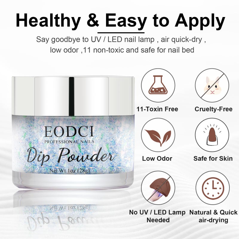 EODCI Powder Dip Beauty Collection, Opal Flakes/Glitter Blue Dipping powder No Needed UV/LED Light Curing 14+ Long Lasting Dip Nail Colors For Professionals & At-Home DIY 1oz - Image 2