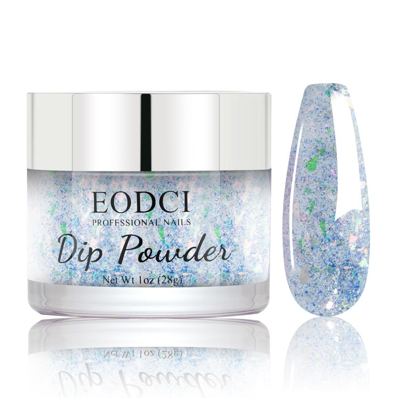 EODCI Powder Dip Beauty Collection, Opal Flakes/Glitter Blue Dipping powder No Needed UV/LED Light Curing 14+ Long Lasting Dip Nail Colors For Professionals & At-Home DIY 1oz - Image 1
