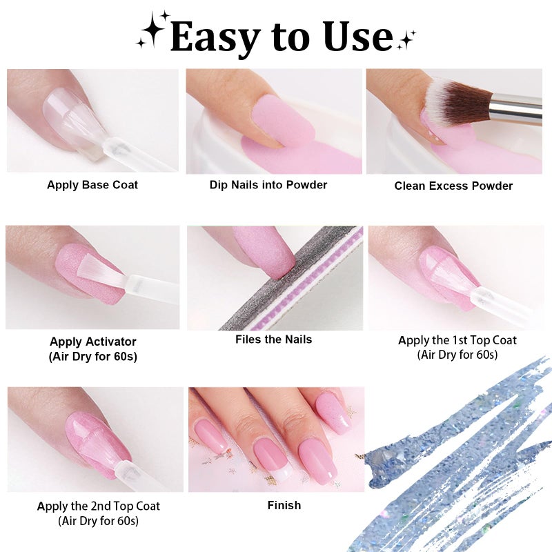 EODCI Powder Dip Beauty Collection, Opal Flakes/Glitter Blue Dipping powder No Needed UV/LED Light Curing 14+ Long Lasting Dip Nail Colors For Professionals & At-Home DIY 1oz - Image 4