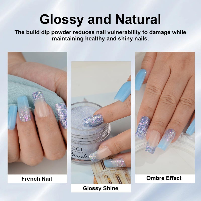 EODCI Powder Dip Beauty Collection, Opal Flakes/Glitter Blue Dipping powder No Needed UV/LED Light Curing 14+ Long Lasting Dip Nail Colors For Professionals & At-Home DIY 1oz - Image 3