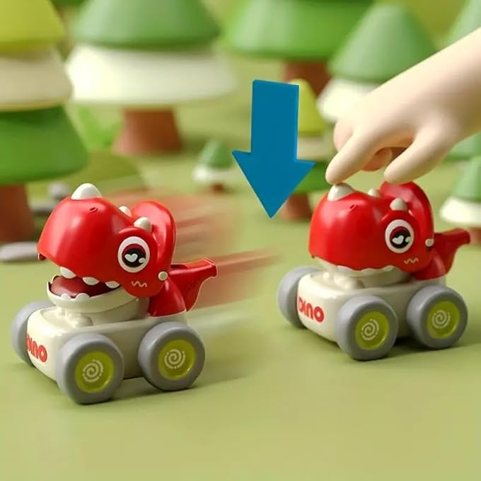 DINOSAUR TOYS PUSH & GO CAR TOYS FOR KIDS TODDLER WITH LIGHT AND MUSIC CUTE & FUNNY DIECAST BIRTHDAY GIGT TOY FOR BOYS & GIRLS PACK OF 4 - Image 5