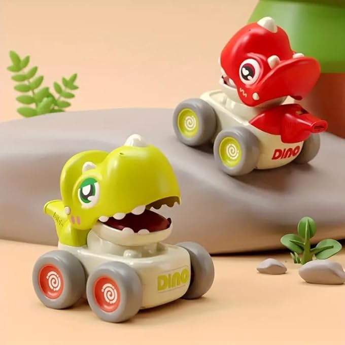 DINOSAUR TOYS PUSH & GO CAR TOYS FOR KIDS TODDLER WITH LIGHT AND MUSIC CUTE & FUNNY DIECAST BIRTHDAY GIGT TOY FOR BOYS & GIRLS PACK OF 4 - Image 4