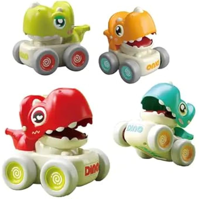DINOSAUR TOYS PUSH & GO CAR TOYS FOR KIDS TODDLER WITH LIGHT AND MUSIC CUTE & FUNNY DIECAST BIRTHDAY GIGT TOY FOR BOYS & GIRLS PACK OF 4 - Image 1