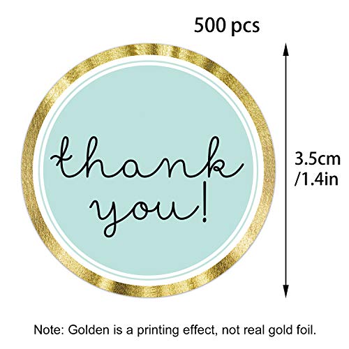 Mr.Mug Modern Thank You Stickers - Round Blue & Chic Gold Labels, 1.4 Inch, 500 Adhesive Thank You Tags - Image 3