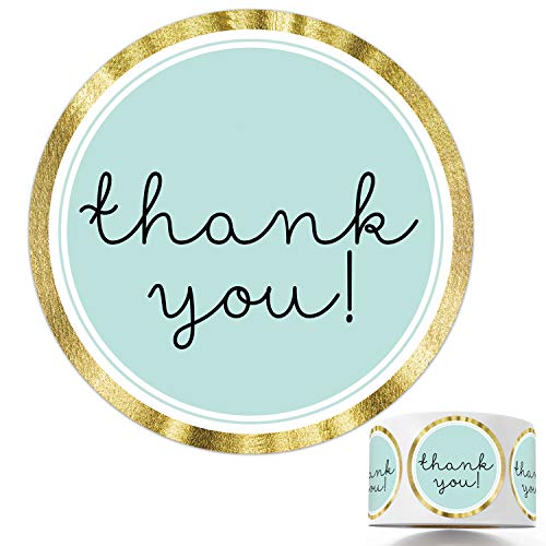 Mr.Mug Modern Thank You Stickers - Round Blue & Chic Gold Labels, 1.4 Inch, 500 Adhesive Thank You Tags - Image 4