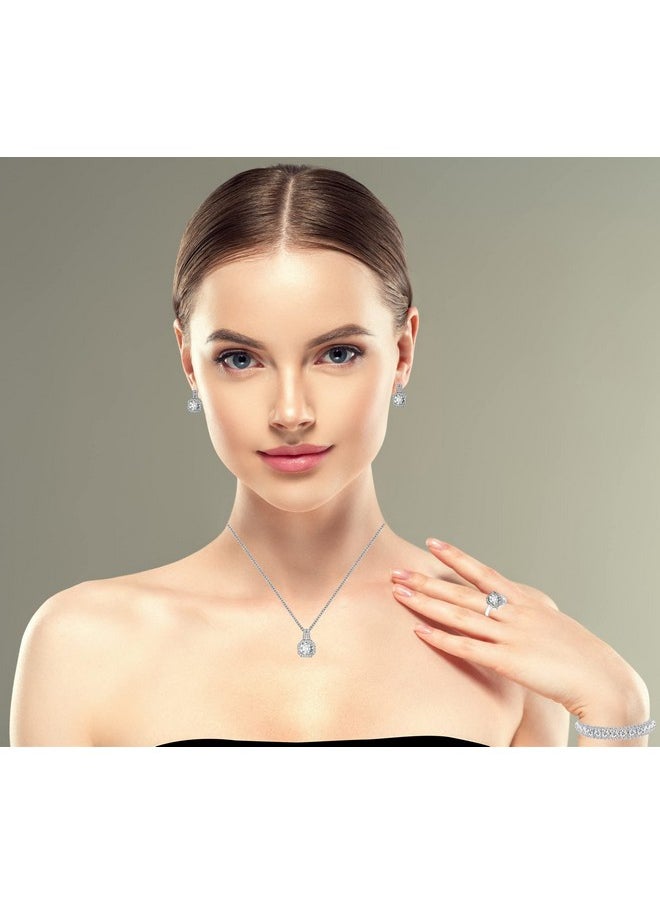 Paxuan - 4Pcs Cubic Zirconia Wedding Jewelry Sets For Bride Bridesmaid Cubic Zirconia Pendant Necklace Earrings Link Tennis Bracelet Open Ring Set For Women Birthday/Valentine'S Day/Mother'S Day/Christmas - Image 1