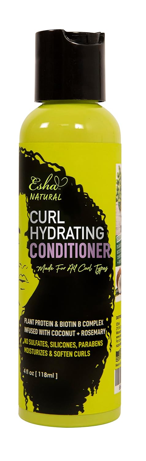 ESHA بلسم إيشا جيرل الطبيعي لترطيب تجعيد الشعر 3C 4C مع زيت جوز الهند وإكليل الجبل والبيوتين برائحة الفواكه الاستوائية 4 أونصات