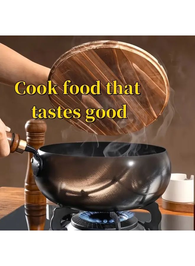 Non Stick Cast Iron Pot With Wooden Handle And Glass Lid 24cm Deep Cooking Pot For Stewing Frying - Image 2