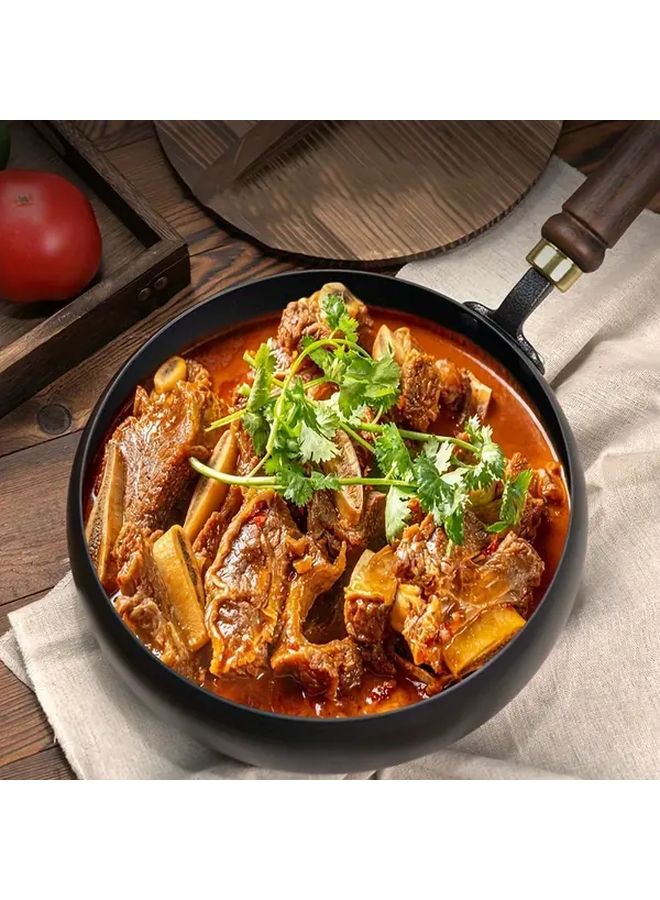 Non Stick Cast Iron Pot With Wooden Handle And Glass Lid 24cm Deep Cooking Pot For Stewing Frying - Image 5