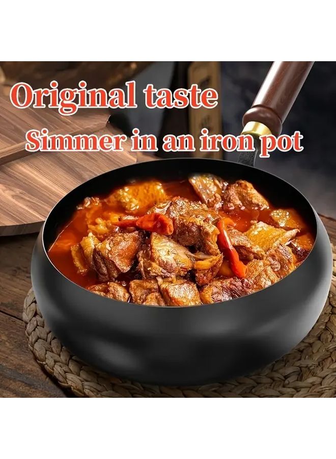 Non Stick Cast Iron Pot With Wooden Handle And Glass Lid 24cm Deep Cooking Pot For Stewing Frying - Image 4