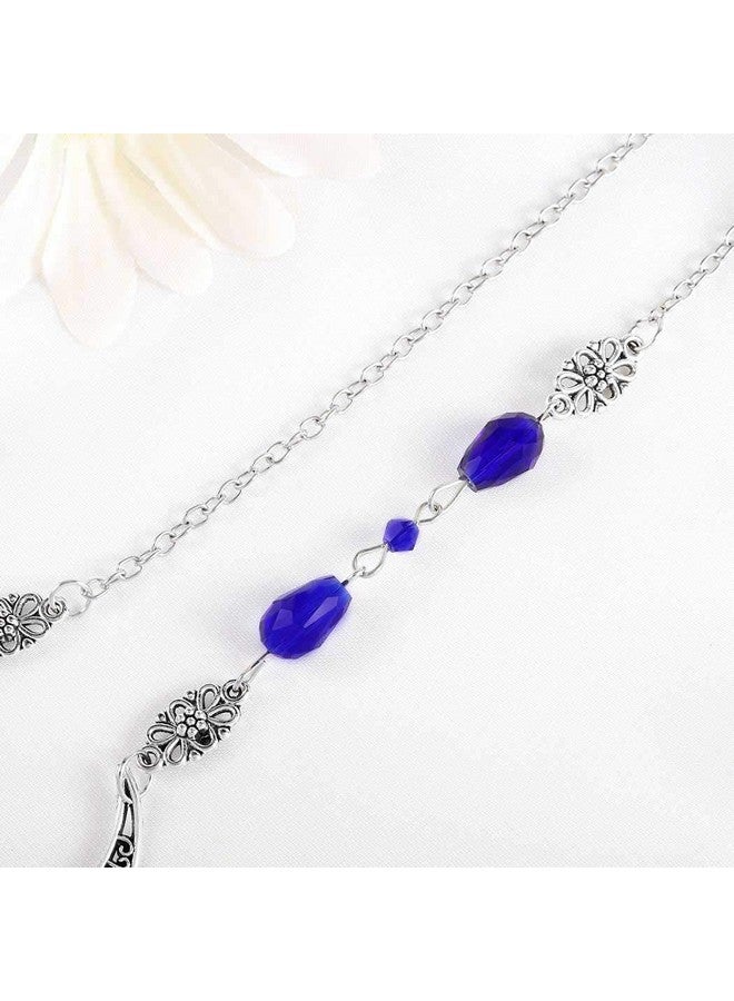 Chicque Boho Head Chain Jewelry Crescent Rhinestone Headpiece Flower Hollow Hair Chain Wedding Festival Hair Accessories For Women And Girls (Blue) - Image 4