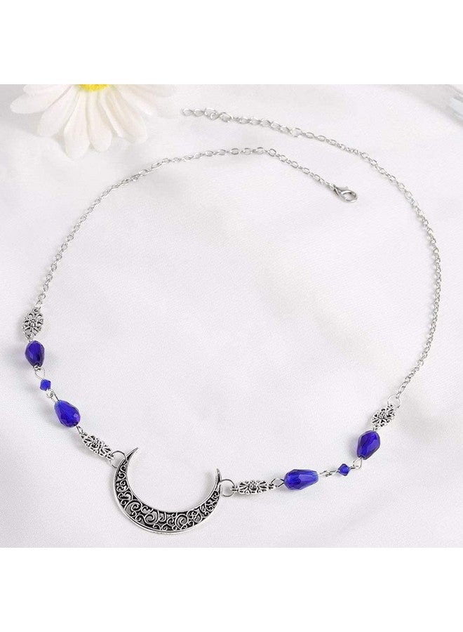 Chicque Boho Head Chain Jewelry Crescent Rhinestone Headpiece Flower Hollow Hair Chain Wedding Festival Hair Accessories For Women And Girls (Blue) - Image 2