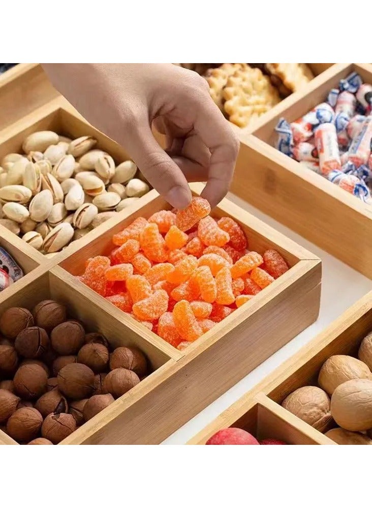 Wooden Storage Tray, 4 Grid Wooden Food Storage Tray, Divider Box with Handle, Suitable for Watching Tv, Party, Outdoor for Storing Candy Peanut Dried Fruit  - Image 3