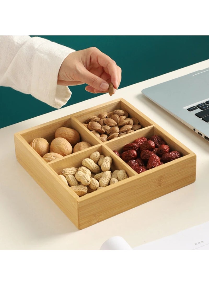 Wooden Storage Tray, 4 Grid Wooden Food Storage Tray, Divider Box with Handle, Suitable for Watching Tv, Party, Outdoor for Storing Candy Peanut Dried Fruit  - Image 2
