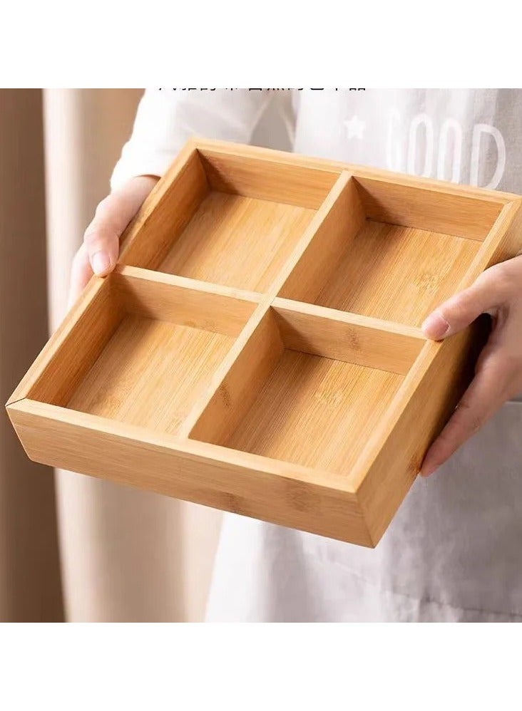 Wooden Storage Tray, 4 Grid Wooden Food Storage Tray, Divider Box with Handle, Suitable for Watching Tv, Party, Outdoor for Storing Candy Peanut Dried Fruit  - Image 5