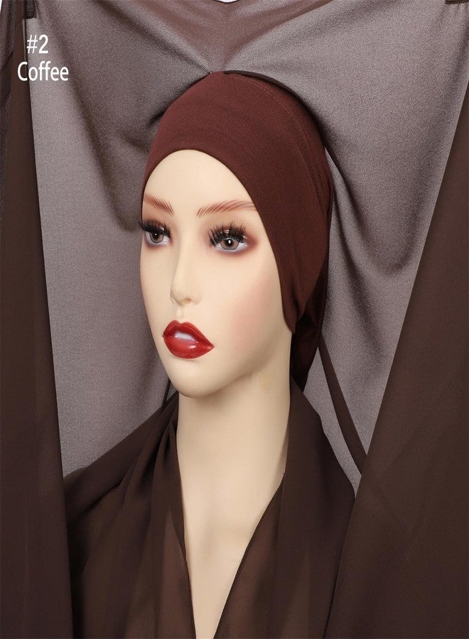 HURESON Instant Chiffon Hijab Set 3-in-1 Hijabs Scarf with Built-in Magnets and Undercap Head Wraps with Model Cap, Coffee 2#, L - Image 3
