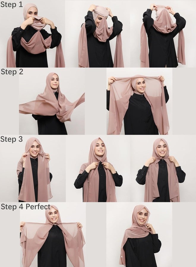 HURESON Instant Chiffon Hijab Set 3-in-1 Hijabs Scarf with Built-in Magnets and Undercap Head Wraps with Model Cap, Coffee 2#, L - Image 4