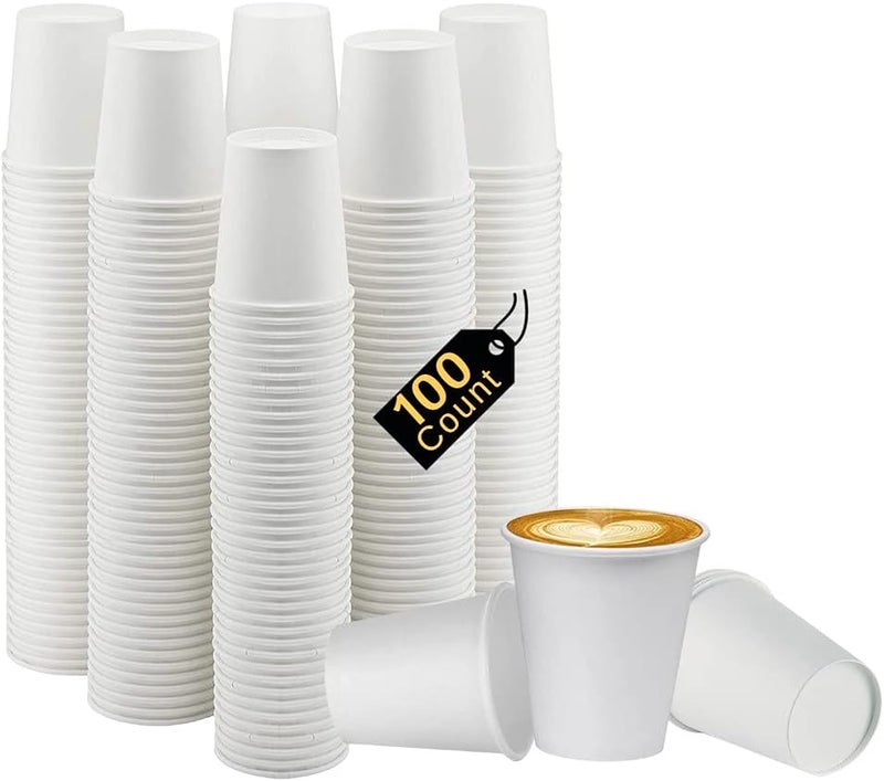 Smygoods 4 أونصة. أكواب ورقية بيضاء ساخنة، أكواب ورقية قابلة للتصرف، أكواب إسبريسو، 100 قطعة - Image 1