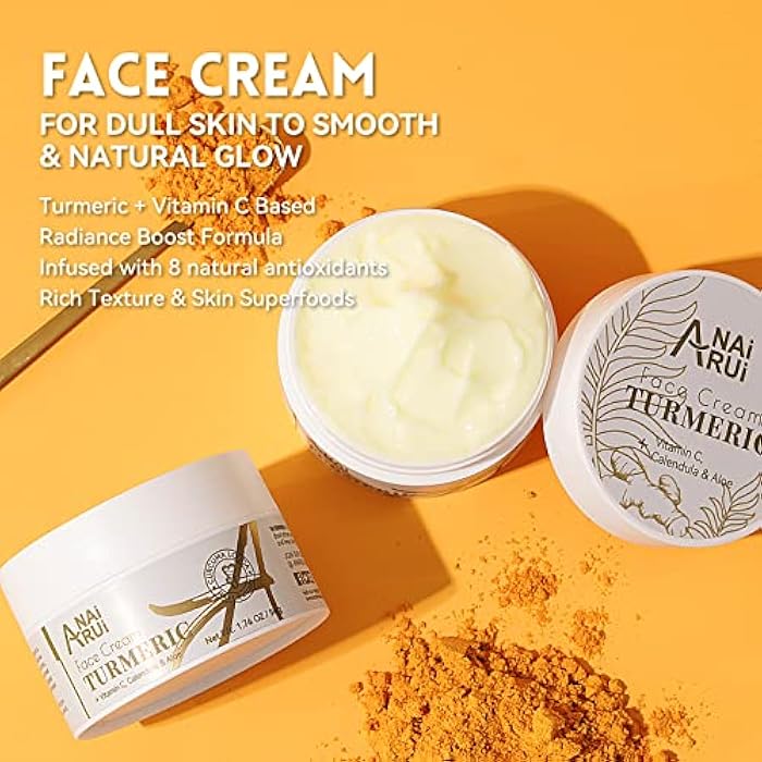 ANAI RUI Facial Moisturuzier, Turmeric Face Cream with Vitamin C for Hydrating, Firming, Tightening Skin, Turmeric Vitamin C Cream for Dark Spots, Dry Skin, 1.76 OZ - Image 5