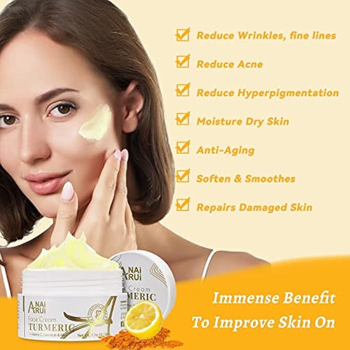 ANAI RUI Facial Moisturuzier, Turmeric Face Cream with Vitamin C for Hydrating, Firming, Tightening Skin, Turmeric Vitamin C Cream for Dark Spots, Dry Skin, 1.76 OZ - Image 2