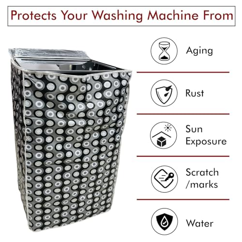 DALUCI Waterproof & Dustproof Washing Machine Cover for Top Load Fully Automatic | Suitable For Samsung 6.2 Kg | 6.5 Kg | 7 Kg | 7.5 Kg Back Panel (Grey, Black & White, 55Cms x 55Cms x 92Cms) - Image 3