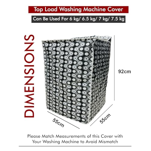 DALUCI Waterproof & Dustproof Washing Machine Cover for Top Load Fully Automatic | Suitable For Samsung 6.2 Kg | 6.5 Kg | 7 Kg | 7.5 Kg Back Panel (Grey, Black & White, 55Cms x 55Cms x 92Cms) - Image 2