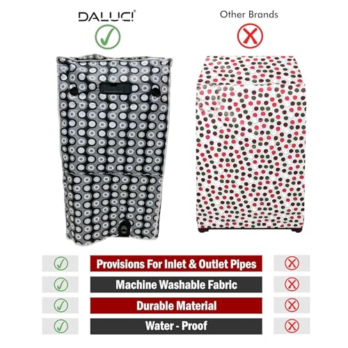 DALUCI Waterproof & Dustproof Washing Machine Cover for Top Load Fully Automatic | Suitable For Samsung 6.2 Kg | 6.5 Kg | 7 Kg | 7.5 Kg Back Panel (Grey, Black & White, 55Cms x 55Cms x 92Cms) - Image 4