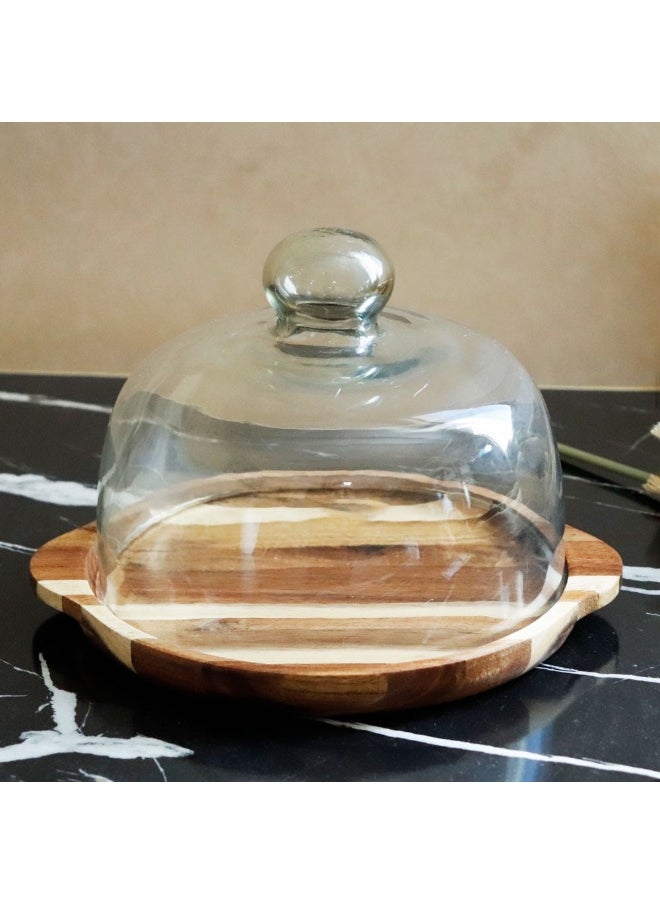 SIDDIQ Glass Wooden Cake Stand Withdome 