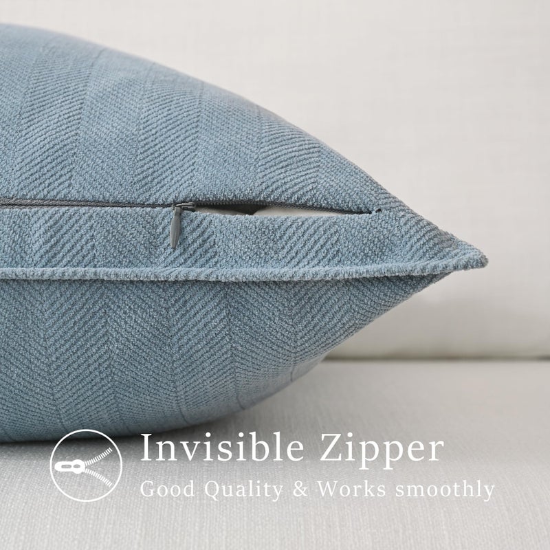 Anna's Whimsy أغطية وسادة زرقاء فاتحة من آنا 20 × 20 في لهجة محايدة أغطية وسادة محايدة مجموعة من 2 شنيل رمي وسادة أغطية وسادة رمي الزخرفة لأريكة سرير مزرعة غرفة المعيشة - Image 3