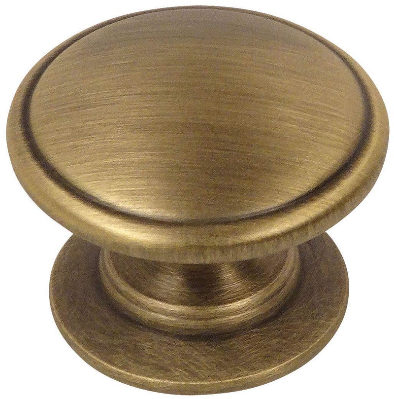 Cosmas 10 Pack 4702BAB Brushed Antique Brass Cabinet Hardware Round Knob - 1-1/4" Diameter - Wide Base - Image 2
