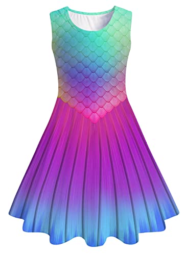 Funnycokid Mermaid Dress Toddler Girls Kids Summer Sleeveless Sundress 4t 5t Twirly Clothes Birthday Party Outfit Children 4-5 Years - Image 1