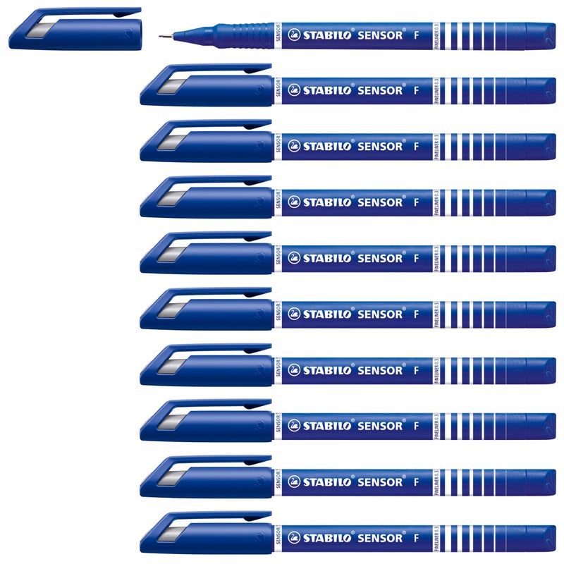 STABILO Fineliner with Cushioned F-Tip SENSOR fine - Pack of 10 - Blue - Image 1