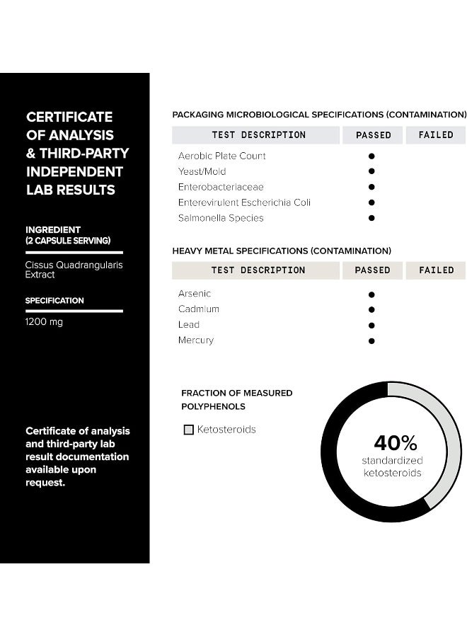 Toniiq كبسولات سيصص كوادرانغولاريس عالية القوة - 10% كيتوستيرويدات - 1200 ملغ مستخلص مركز 100X - تم جمعها من البرية في الهند - أقوى دعم للأربطة والأوتار متاح - 120 كبسولة - Image 5