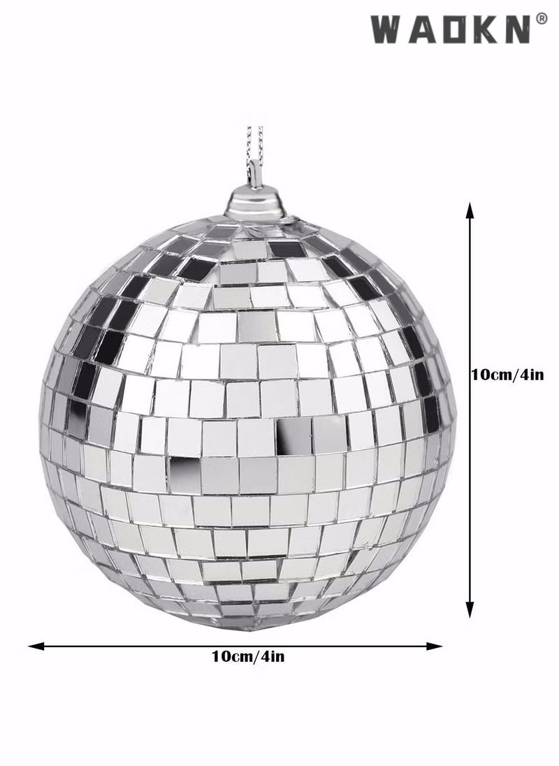 WAOKN 2 Pieces Mirror Disco Ball, Silver Hanging Ball for 50s 60s 70s Disco DJ Light Effect Party, Hanging Ball for Party Home Decoration Stage Props School Festivals Favors Festivals (4 Inch)  - Image 4