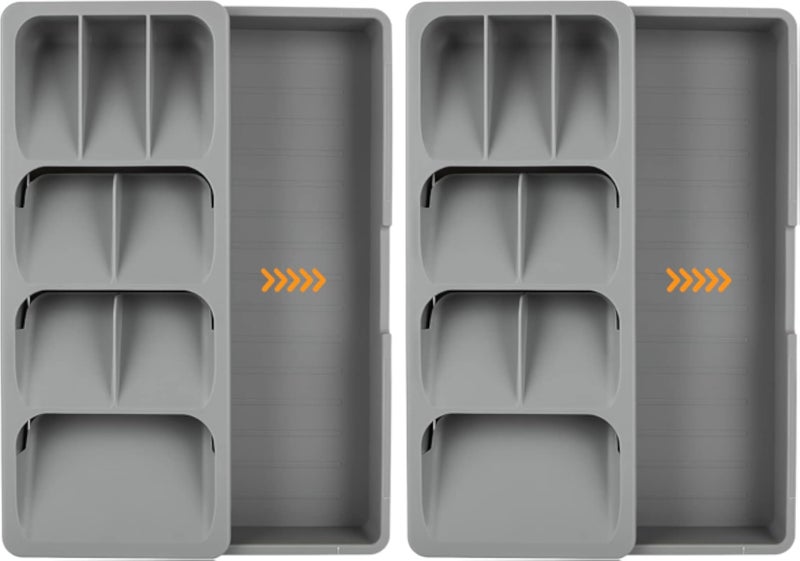 MIVIDE 2PCS Cutlery Tray Drawer Organiser, Expandable Utensil Tray for Kitchen, Cutlery Organizer Utensil Holder for Kitchen Storage